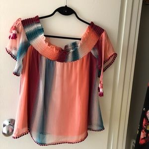 Striped flowy off the shoulder top